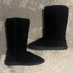 BearPaw Emma Tall Snow Boot Suede Sheepskin Wool Boot Black Suede Boot